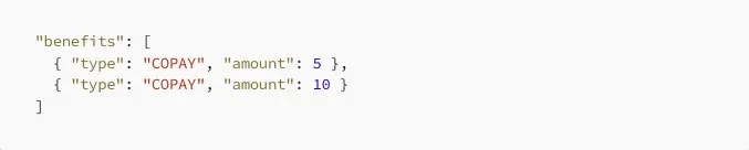 A benefits fragment listing two COPAY entries, one for 5 dollars and one for 10 dollars, with nothing to distinguish which applies.